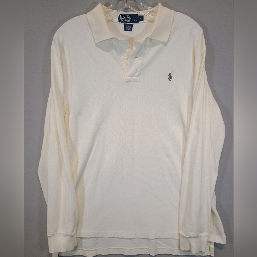 Polo by Ralph Lauren Long Sleeve Polo Shirt Cream White Size L